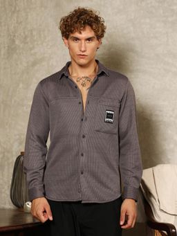 Campus Sutra - Men Charcoal Ribbed Knit Utility Shirt