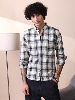Campus Sutra - Men Obsidian Cream White Halo Graph Regular Shirt