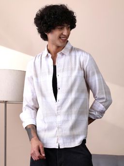 Campus Sutra - Men Sand Beige and Daisy White Velobrush Tactile Shirt