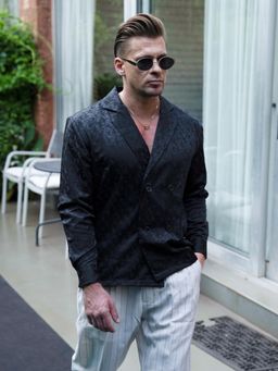 Campus Sutra - Men Midnight Black Double Breasted Mosaic Shirt