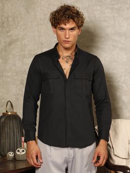 Campus Sutra - Men Onyx Black Button Down Utility Shirt