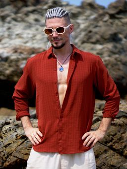 Campus Sutra - Men Burnt Sienna Cubic Woven Regular Shirt