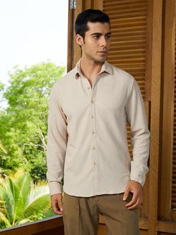 Campus Sutra - Men Beige Textured Weave Tactile Shirt