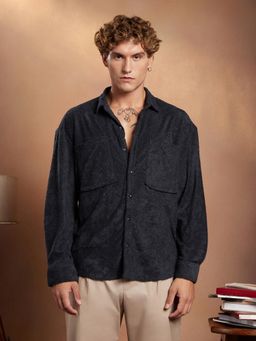 Campus Sutra - Men Midnight Black Axis Line Utility Relaxed Shirt