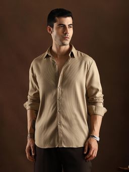 Campus Sutra - Men Khaki Textured Waffle Weave Shirt