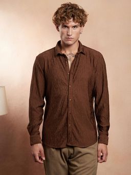 Campus Sutra - Men Mocha Brown Trough Crease Shirt