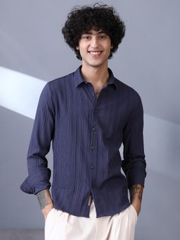 Campus Sutra - Men Navy Blue Multitrack Tactile Shirt
