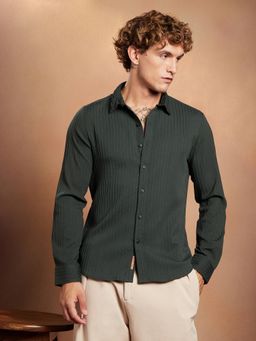 Campus Sutra - Men Sacramento Green Pinstripe Tactile Shirt
