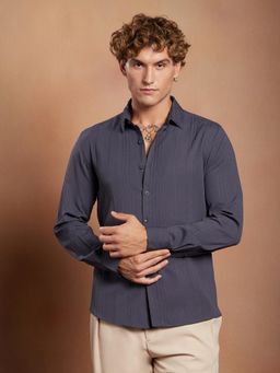 Campus Sutra - Men Aegean Purple Multitrack Tactile Shirt