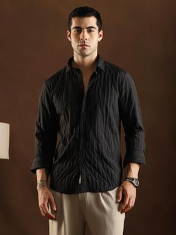 Campus Sutra - Men Onyx Black Quilt Tactile Shirt