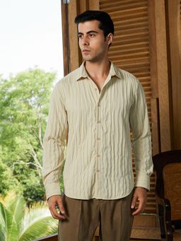 Campus Sutra - Men Cream Quilt Tactile Shirt