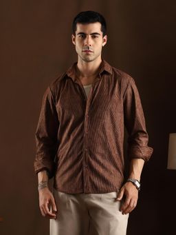 Campus Sutra - Men Chocolate Brown Rhythm Weave Shirt