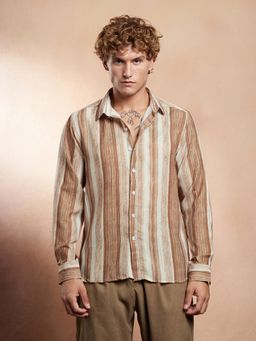 Campus Sutra - Men Ash Brown Striped Strokes Shirt