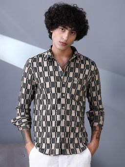 Campus Sutra - Men Charcoal Block Edge Checks Shirt