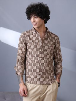 Campus Sutra - Men Mocha Brown Block Edge Checks Shirt