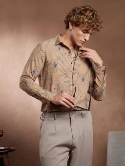 Campus Sutra - Men Ash Brown Bloom Line Tactile Shirt