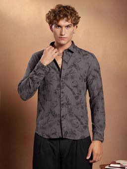 Campus Sutra - Men Graphite Grey Bloom Line Tactile Shirt