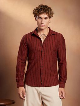Campus Sutra - Men Brick Red Tassel Weave Shirt