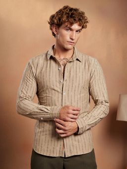 Campus Sutra - Men Sand Beige Tassel Weave Shirt