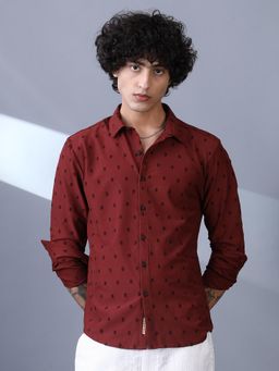 Campus Sutra - Men Brick Red Polka Tactile Shirt