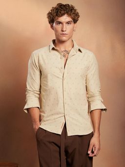 Campus Sutra - Men Sand Beige Polka Tactile Shirt