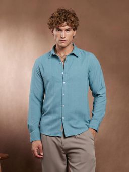 Campus Sutra - Men Sky Blue Freeform Textured Shirt