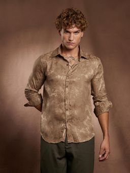Campus Sutra - Men Peanut Brown Floral Textured Shirt