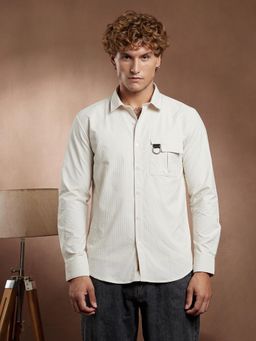 Campus Sutra - Men Chalk White Grid Utility Shirt