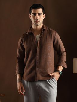 Campus Sutra - Men Chocolate Brown Overlap Weave Shirt