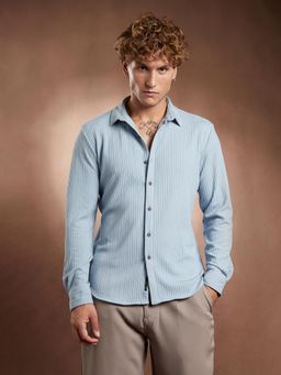 Campus Sutra - Men Baby Blue Rope Striped Textured Tactile Shirt