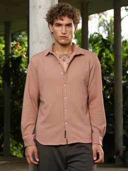 Campus Sutra - Men Ash Brown Rope Striped Textured Tactile Shirt