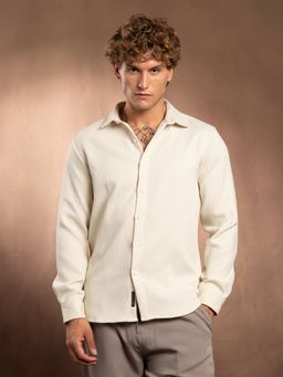 Campus Sutra - Men Off White Interweave Tactile Textured Shirt