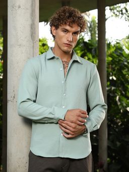 Campus Sutra - Men Mint Green Interweave Tactile Textured Shirt