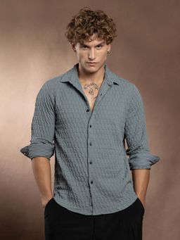 Campus Sutra - Men Steel Blue Obelisk Tactile Shirt