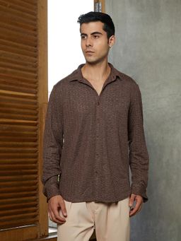 Campus Sutra - Men Chocolate Brown Bloom Textured Shirt