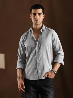 Campus Sutra - Men Cloud Grey Tactile Panel Shirt