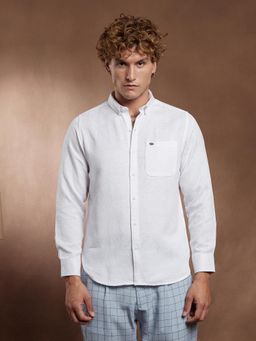 Campus Sutra - Men Chalk White Open Weave Regular Shirt