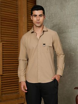 Campus Sutra - Men Sand Beige Grid Utility Shirt