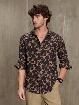 CAHOOT - Men's Brown Floral Print Full Sleeve Casual Shirt