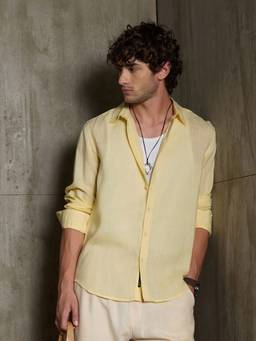 CAHOOT - Men's Yellow Solid Full Sleeve Casual Shirt