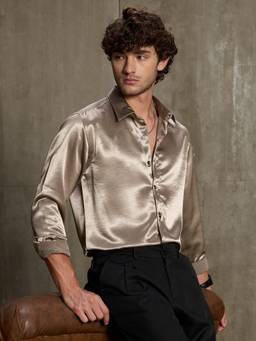 CAHOOT - Men's Gold Solid Full Sleeve Party Shirt