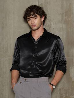 CAHOOT - Men's Black Solid Full Sleeve Party Shirt