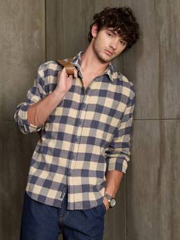 CAHOOT - Men's Navy Blue Buffalo Check Full Sleeve Casual Shirt