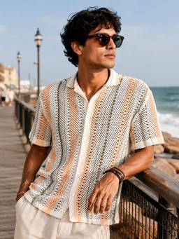 CAHOOT - Men's Multicolor Striped Relaxed Half Sleeve Casual Shirt