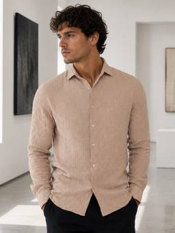 CAHOOT - Men's Beige Textured Full Sleeve Contemporary Casual Shirt