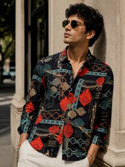 CAHOOT - Men's Black Abstract Print Full Sleeve Casual Shirt
