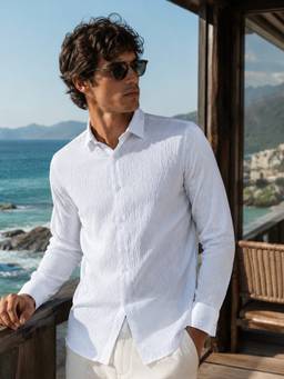 CAHOOT - Men's White Textured Full Sleeve Premium Casual Shirt