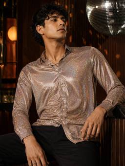 CAHOOT - Men's Brown Geometric Print Full Sleeve Party Shirt