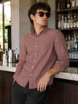 CAHOOT - Men's Mauve Solid Full Sleeve Casual Shirt