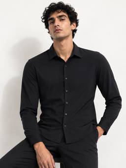 CAHOOT - Men's Black Solid Slim Fit Full Sleeve Formal Shirt